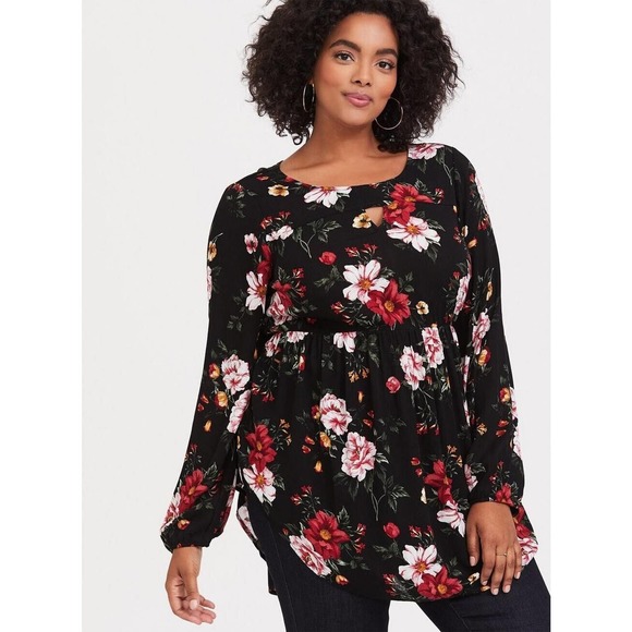 Torrid Tops - NWT Torrid Babydoll Gauze Keyhole Front Tunic Top Floral Women's Plus Size 4 4X